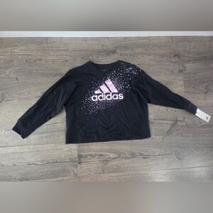 Adidas Girls Black and Pink Logo Shirt - Size S+ 7/8 NWT